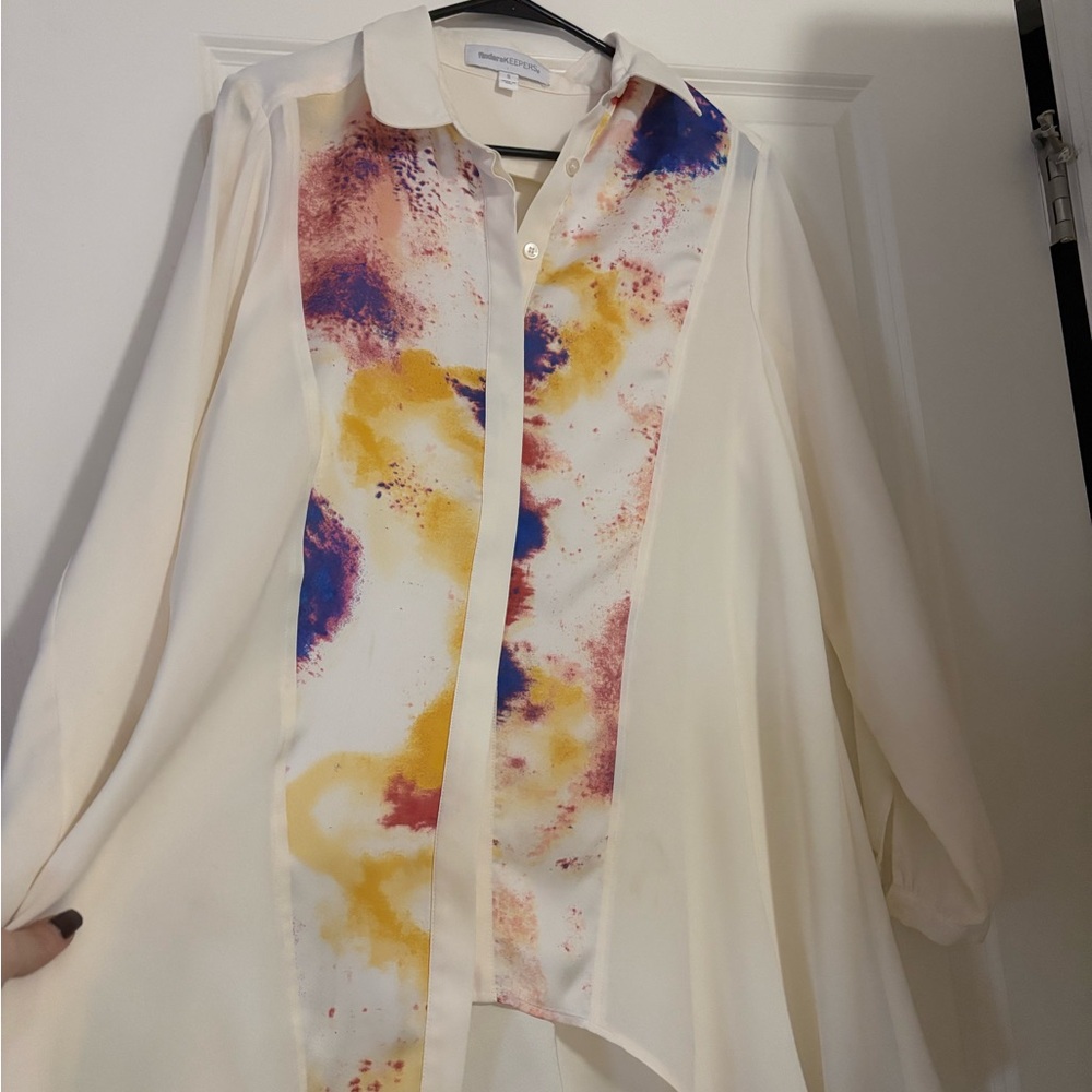 Finders Keepers Cream Blouse with Colorful Print